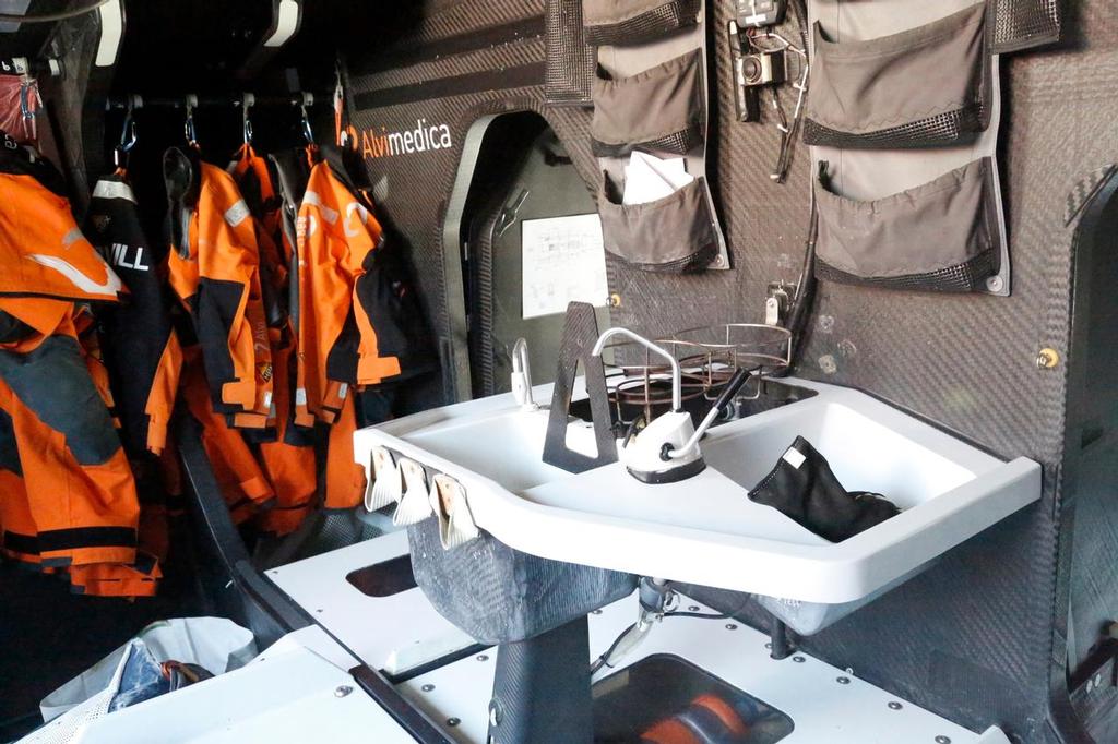 Galley with sink and two burners - Team Alvimedica - Practice Race, Lisbon © Eugenia Bakunova http://www.mainsail.ru